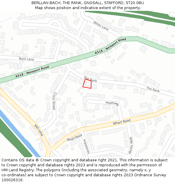 BERLLAN BACH, THE RANK, GNOSALL, STAFFORD, ST20 0BU: Location map and indicative extent of plot