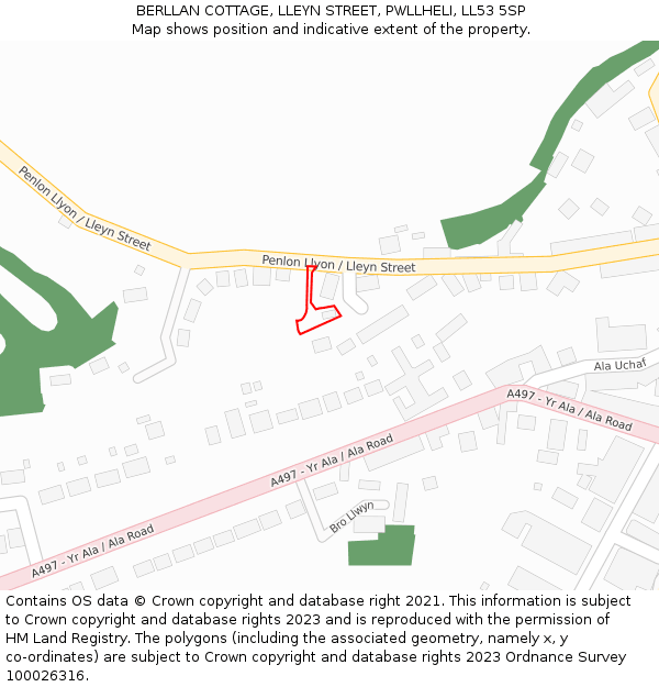 BERLLAN COTTAGE, LLEYN STREET, PWLLHELI, LL53 5SP: Location map and indicative extent of plot