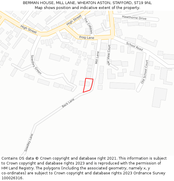 BERMAN HOUSE, MILL LANE, WHEATON ASTON, STAFFORD, ST19 9NL: Location map and indicative extent of plot