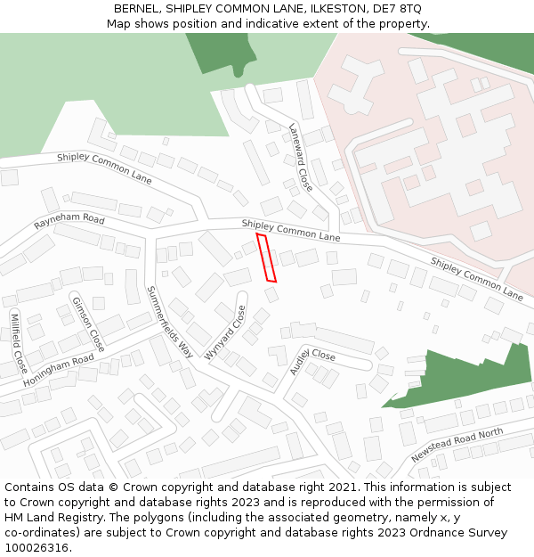 BERNEL, SHIPLEY COMMON LANE, ILKESTON, DE7 8TQ: Location map and indicative extent of plot