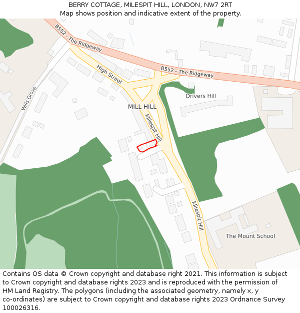 BERRY COTTAGE, MILESPIT HILL, LONDON, NW7 2RT: Location map and indicative extent of plot