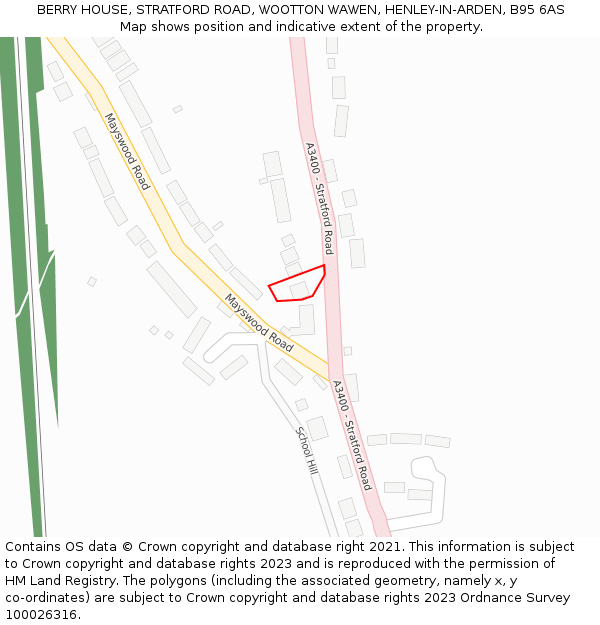 BERRY HOUSE, STRATFORD ROAD, WOOTTON WAWEN, HENLEY-IN-ARDEN, B95 6AS: Location map and indicative extent of plot