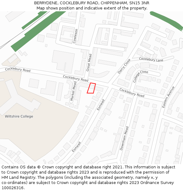 BERRYDENE, COCKLEBURY ROAD, CHIPPENHAM, SN15 3NR: Location map and indicative extent of plot
