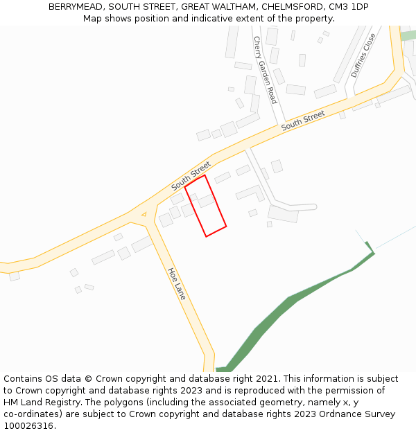 BERRYMEAD, SOUTH STREET, GREAT WALTHAM, CHELMSFORD, CM3 1DP: Location map and indicative extent of plot