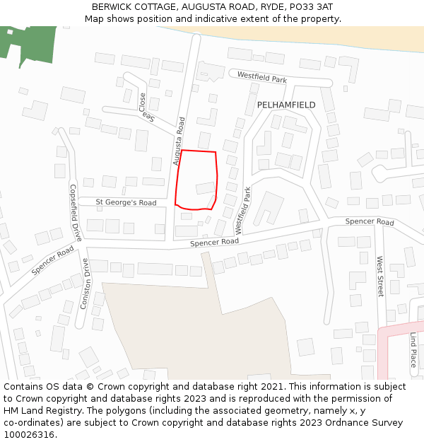 BERWICK COTTAGE, AUGUSTA ROAD, RYDE, PO33 3AT: Location map and indicative extent of plot