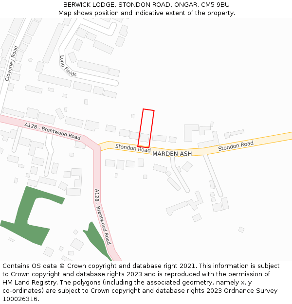 BERWICK LODGE, STONDON ROAD, ONGAR, CM5 9BU: Location map and indicative extent of plot