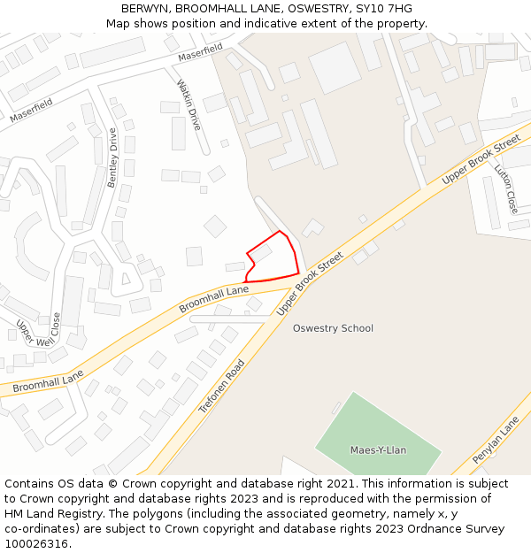 BERWYN, BROOMHALL LANE, OSWESTRY, SY10 7HG: Location map and indicative extent of plot