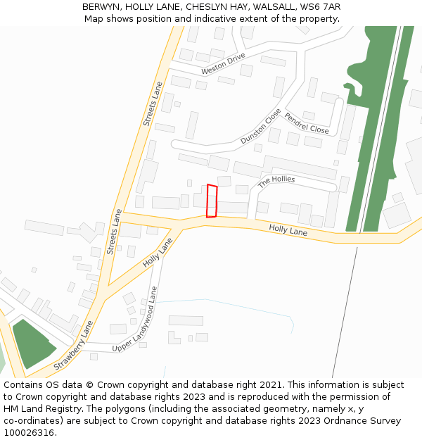 BERWYN, HOLLY LANE, CHESLYN HAY, WALSALL, WS6 7AR: Location map and indicative extent of plot