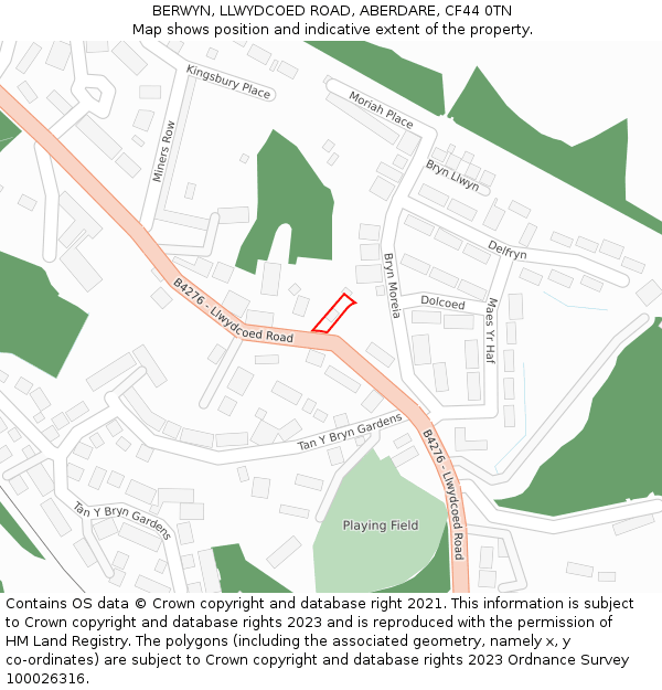 BERWYN, LLWYDCOED ROAD, ABERDARE, CF44 0TN: Location map and indicative extent of plot