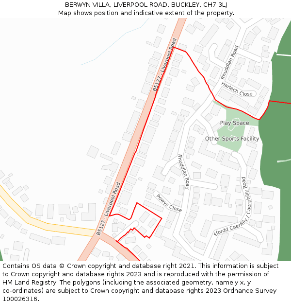 BERWYN VILLA, LIVERPOOL ROAD, BUCKLEY, CH7 3LJ: Location map and indicative extent of plot