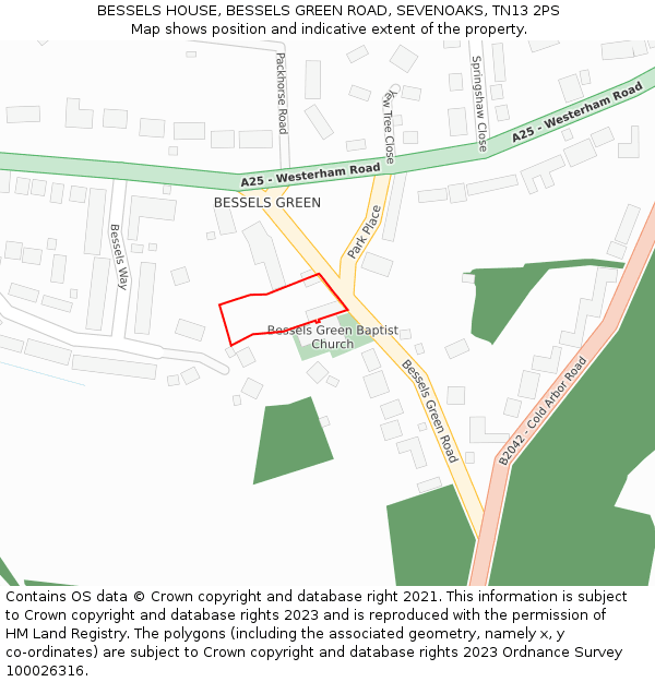 BESSELS HOUSE, BESSELS GREEN ROAD, SEVENOAKS, TN13 2PS: Location map and indicative extent of plot
