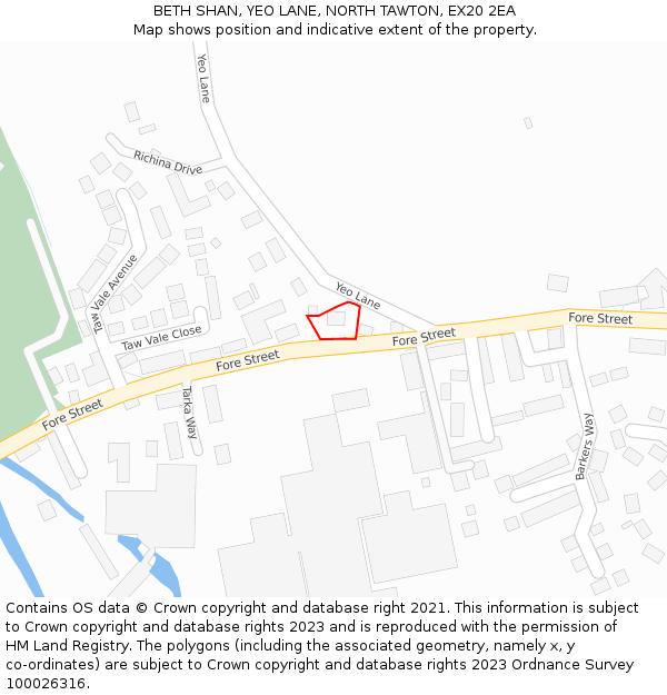 BETH SHAN, YEO LANE, NORTH TAWTON, EX20 2EA: Location map and indicative extent of plot