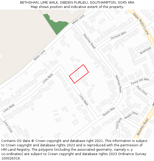 BETHSHAN, LIME WALK, DIBDEN PURLIEU, SOUTHAMPTON, SO45 4RA: Location map and indicative extent of plot