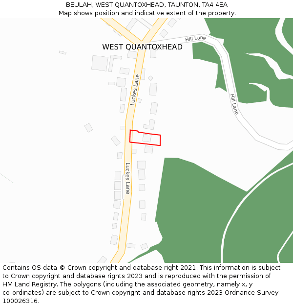 BEULAH, WEST QUANTOXHEAD, TAUNTON, TA4 4EA: Location map and indicative extent of plot