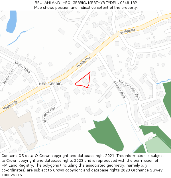 BEULAHLAND, HEOLGERRIG, MERTHYR TYDFIL, CF48 1RP: Location map and indicative extent of plot