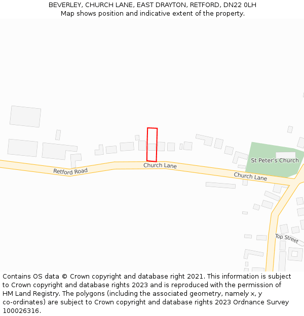 BEVERLEY, CHURCH LANE, EAST DRAYTON, RETFORD, DN22 0LH: Location map and indicative extent of plot