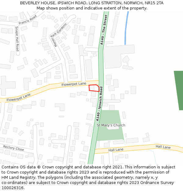BEVERLEY HOUSE, IPSWICH ROAD, LONG STRATTON, NORWICH, NR15 2TA: Location map and indicative extent of plot