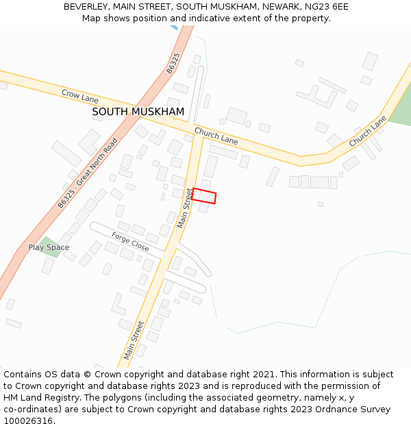 BEVERLEY, MAIN STREET, SOUTH MUSKHAM, NEWARK, NG23 6EE: Location map and indicative extent of plot