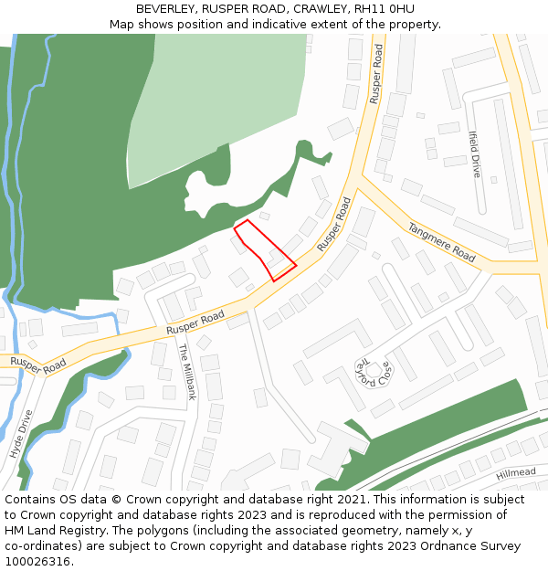 BEVERLEY, RUSPER ROAD, CRAWLEY, RH11 0HU: Location map and indicative extent of plot