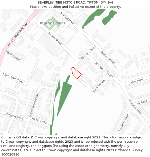 BEVERLEY, TIBBINGTON ROAD, TIPTON, DY4 9HJ: Location map and indicative extent of plot