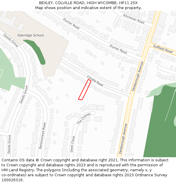 BEXLEY, COLVILLE ROAD, HIGH WYCOMBE, HP11 2SX: Location map and indicative extent of plot