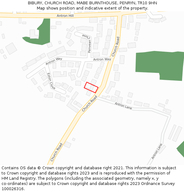 BIBURY, CHURCH ROAD, MABE BURNTHOUSE, PENRYN, TR10 9HN: Location map and indicative extent of plot