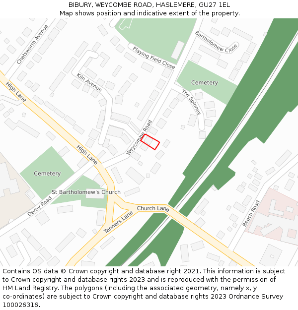 BIBURY, WEYCOMBE ROAD, HASLEMERE, GU27 1EL: Location map and indicative extent of plot