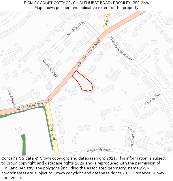 BICKLEY COURT COTTAGE, CHISLEHURST ROAD, BROMLEY, BR1 2NW: Location map and indicative extent of plot