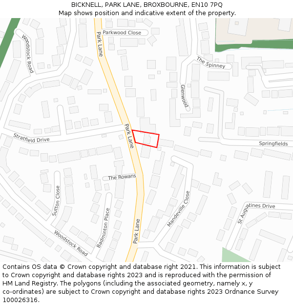 BICKNELL, PARK LANE, BROXBOURNE, EN10 7PQ: Location map and indicative extent of plot