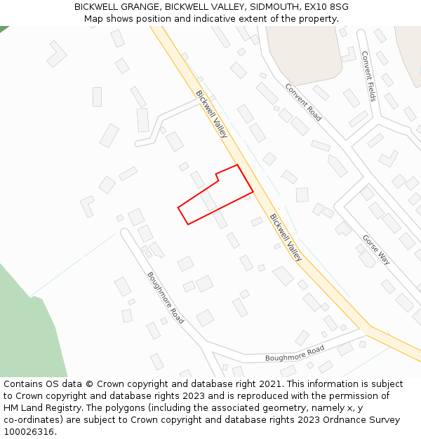 BICKWELL GRANGE, BICKWELL VALLEY, SIDMOUTH, EX10 8SG: Location map and indicative extent of plot