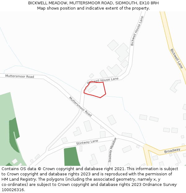 BICKWELL MEADOW, MUTTERSMOOR ROAD, SIDMOUTH, EX10 8RH: Location map and indicative extent of plot