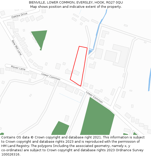 BIENVILLE, LOWER COMMON, EVERSLEY, HOOK, RG27 0QU: Location map and indicative extent of plot