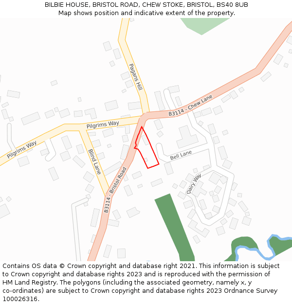 BILBIE HOUSE, BRISTOL ROAD, CHEW STOKE, BRISTOL, BS40 8UB: Location map and indicative extent of plot
