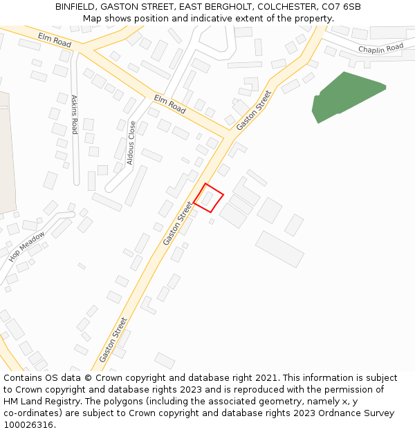 BINFIELD, GASTON STREET, EAST BERGHOLT, COLCHESTER, CO7 6SB: Location map and indicative extent of plot