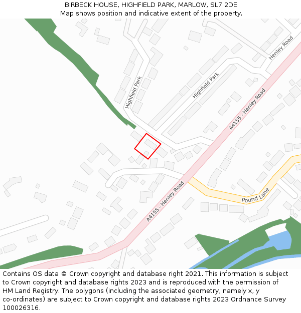 BIRBECK HOUSE, HIGHFIELD PARK, MARLOW, SL7 2DE: Location map and indicative extent of plot