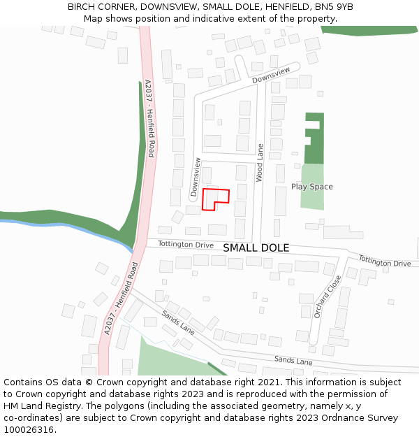 BIRCH CORNER, DOWNSVIEW, SMALL DOLE, HENFIELD, BN5 9YB: Location map and indicative extent of plot