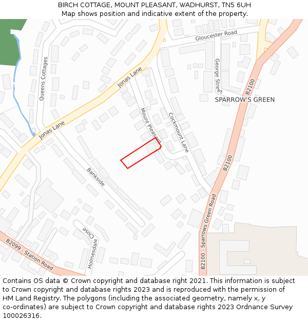 BIRCH COTTAGE, MOUNT PLEASANT, WADHURST, TN5 6UH: Location map and indicative extent of plot