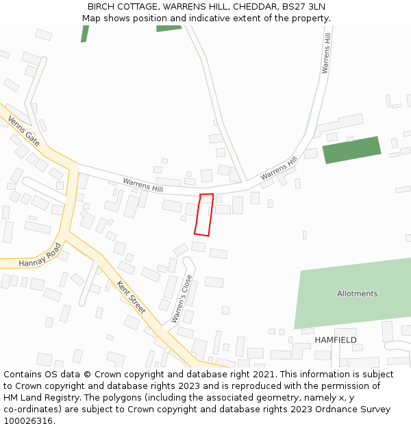 BIRCH COTTAGE, WARRENS HILL, CHEDDAR, BS27 3LN: Location map and indicative extent of plot