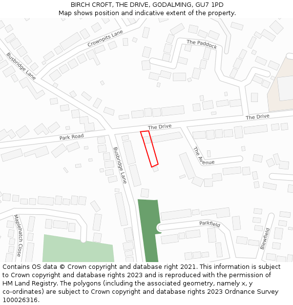 BIRCH CROFT, THE DRIVE, GODALMING, GU7 1PD: Location map and indicative extent of plot