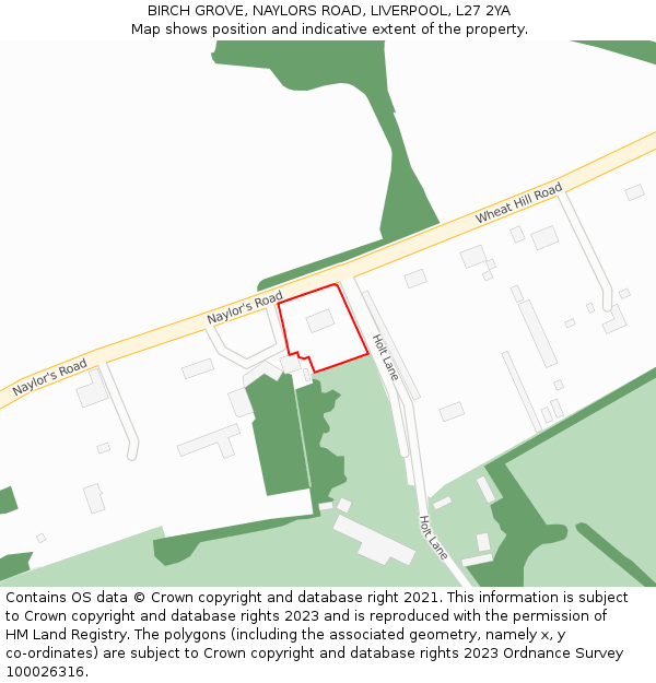 BIRCH GROVE, NAYLORS ROAD, LIVERPOOL, L27 2YA: Location map and indicative extent of plot
