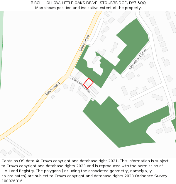 BIRCH HOLLOW, LITTLE OAKS DRIVE, STOURBRIDGE, DY7 5QQ: Location map and indicative extent of plot