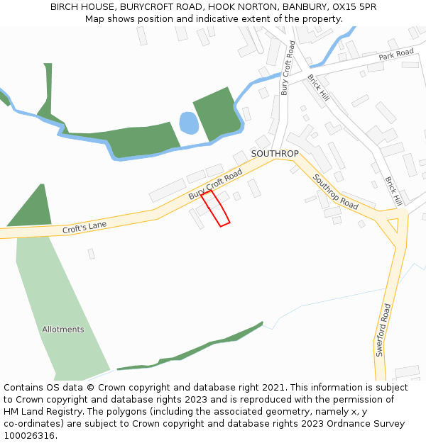 BIRCH HOUSE, BURYCROFT ROAD, HOOK NORTON, BANBURY, OX15 5PR: Location map and indicative extent of plot