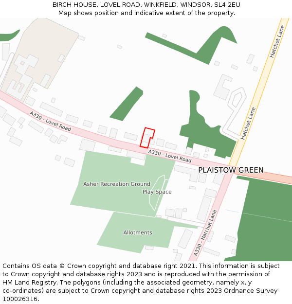 BIRCH HOUSE, LOVEL ROAD, WINKFIELD, WINDSOR, SL4 2EU: Location map and indicative extent of plot