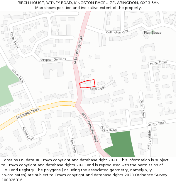 BIRCH HOUSE, WITNEY ROAD, KINGSTON BAGPUIZE, ABINGDON, OX13 5AN: Location map and indicative extent of plot