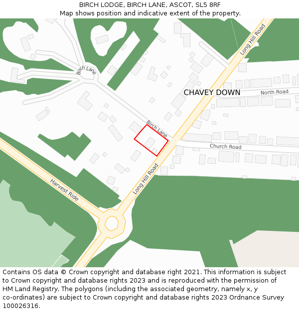 BIRCH LODGE, BIRCH LANE, ASCOT, SL5 8RF: Location map and indicative extent of plot