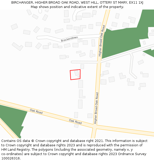 BIRCHANGER, HIGHER BROAD OAK ROAD, WEST HILL, OTTERY ST MARY, EX11 1XJ: Location map and indicative extent of plot