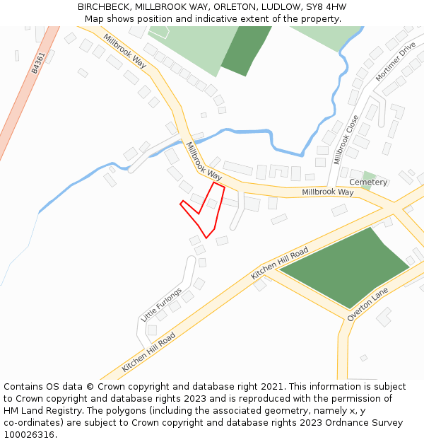 BIRCHBECK, MILLBROOK WAY, ORLETON, LUDLOW, SY8 4HW: Location map and indicative extent of plot