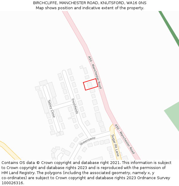 BIRCHCLIFFE, MANCHESTER ROAD, KNUTSFORD, WA16 0NS: Location map and indicative extent of plot