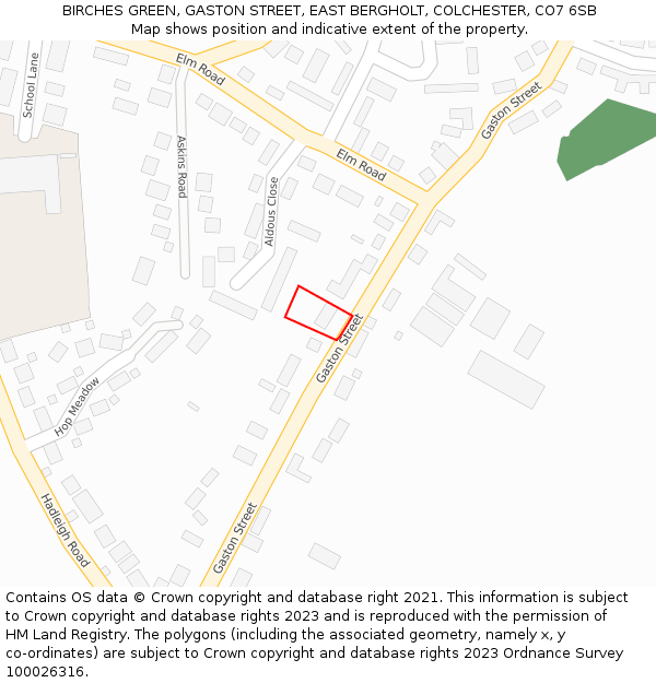 BIRCHES GREEN, GASTON STREET, EAST BERGHOLT, COLCHESTER, CO7 6SB: Location map and indicative extent of plot