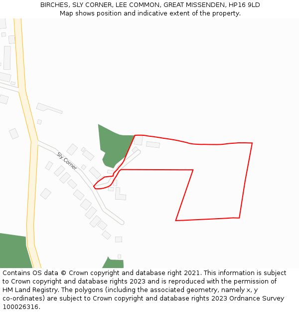 BIRCHES, SLY CORNER, LEE COMMON, GREAT MISSENDEN, HP16 9LD: Location map and indicative extent of plot